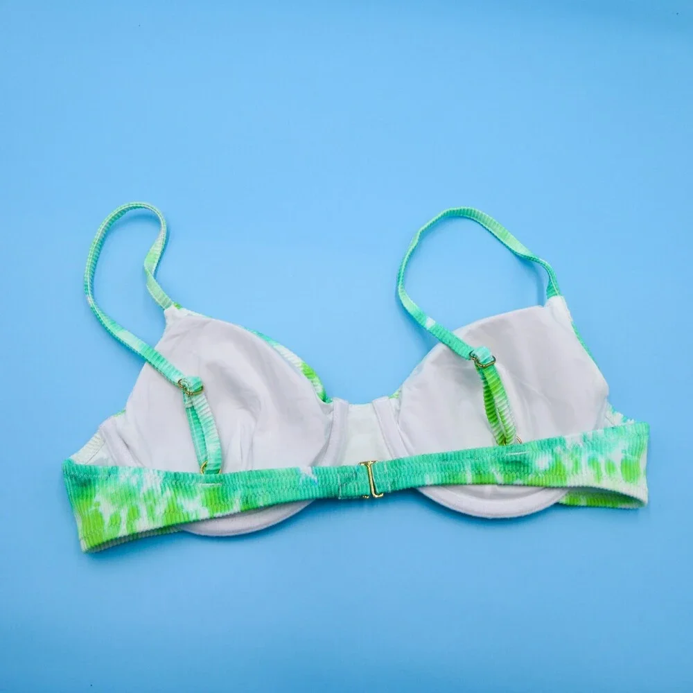 Victorias Secret Green Tie Dye Ribbed Large Underwired‎ Padded Bikini Top VS New
